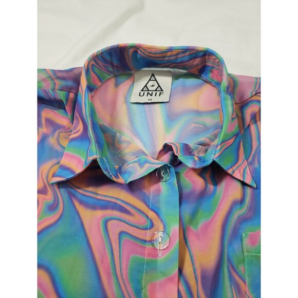Unif Melt Button Up Long Sleeve Colorful Psychedelic Womans XS Shirt - Picture 3 of 13
